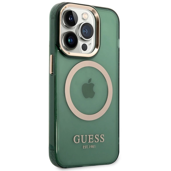 Guess GUHMP14XHTCMA iPhone 14 Pro Max 6.7" green/khaki hard case Gold Outline Translucent MagSafeeng