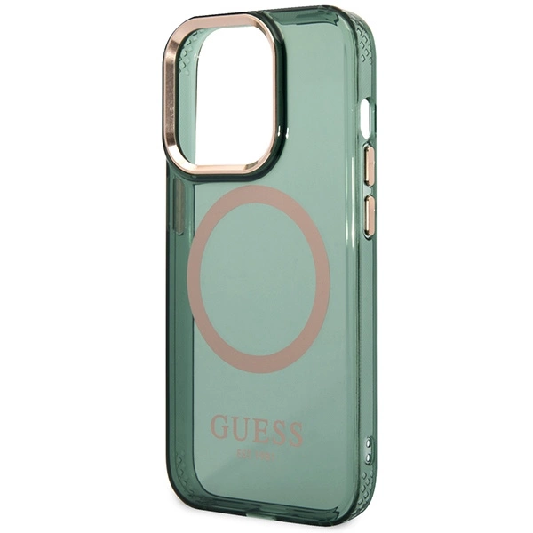 Guess GUHMP14XHTCMA iPhone 14 Pro Max 6.7" green/khaki hard case Gold Outline Translucent MagSafeeng