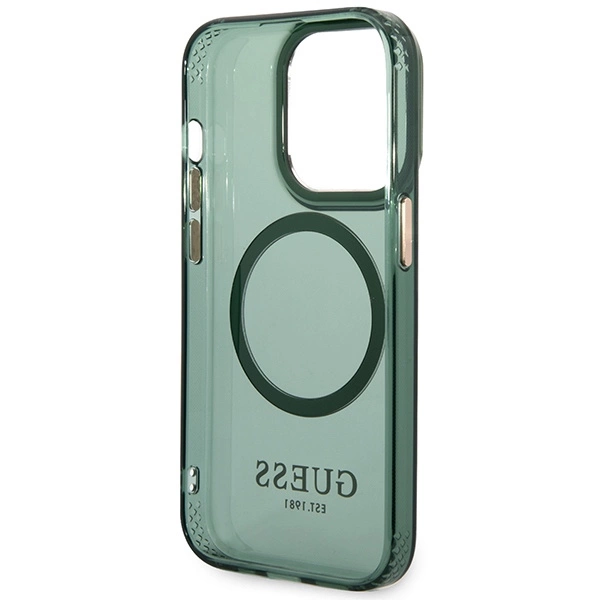 Guess GUHMP14XHTCMA iPhone 14 Pro Max 6.7" green/khaki hard case Gold Outline Translucent MagSafeeng