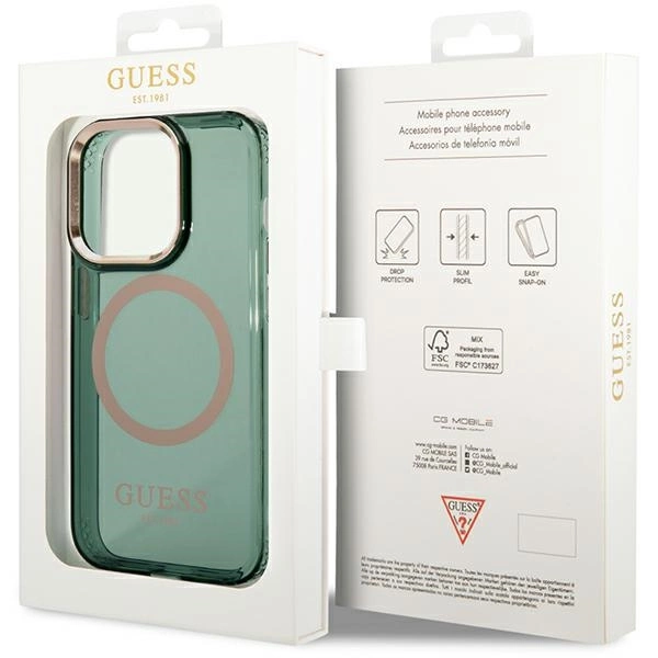 Guess GUHMP14XHTCMA iPhone 14 Pro Max 6.7" green/khaki hard case Gold Outline Translucent MagSafeeng