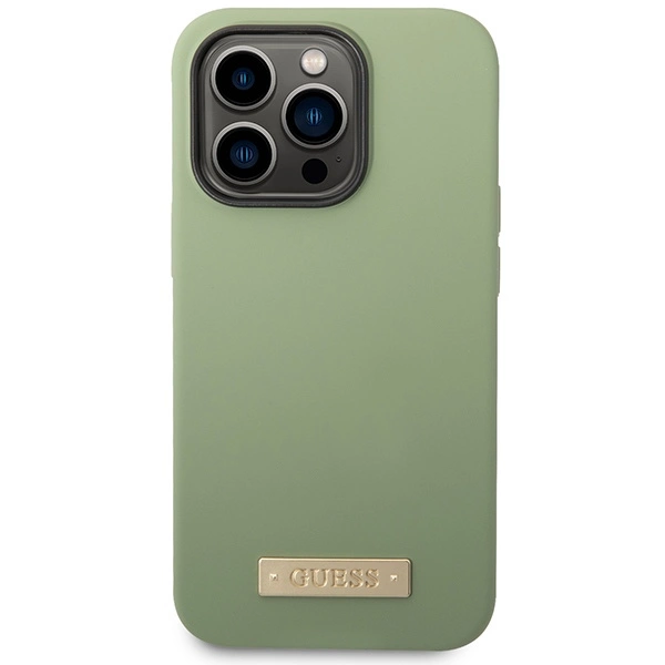 Guess Silicone Logo Plate MagSafe case for iPhone 14 Pro Max - greeneng