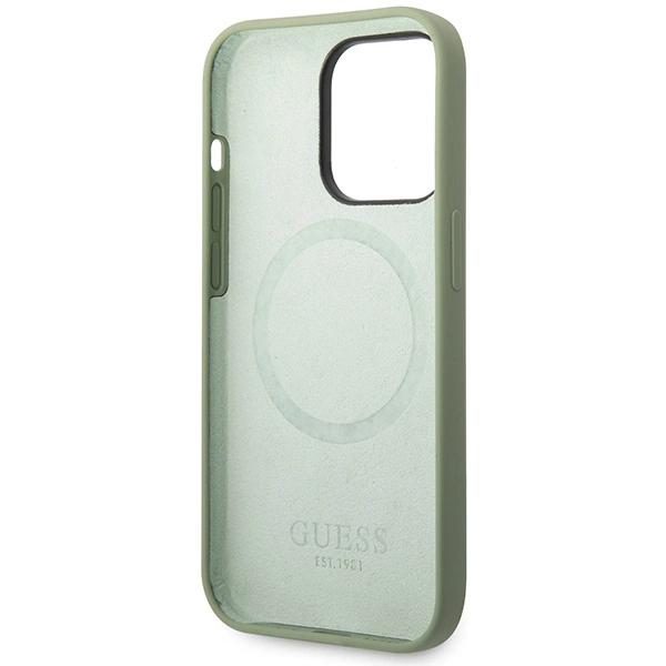 Guess Silicone Logo Plate MagSafe case for iPhone 14 Pro Max - greeneng