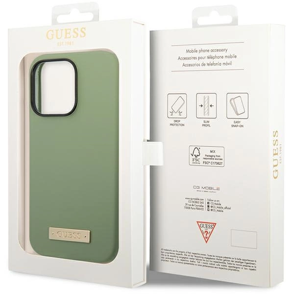 Guess Silicone Logo Plate MagSafe case for iPhone 14 Pro Max - greeneng
