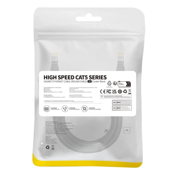 Baseus High Speed ​​Cat 5 RJ-45 1000Mb/s Ethernet cable 3m round - blackeng