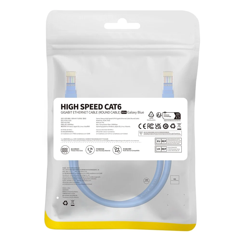 Baseus High Speed ​​Cat 6 RJ-45 Ethernet cable 1000Mb/s 0.5m round - blueeng