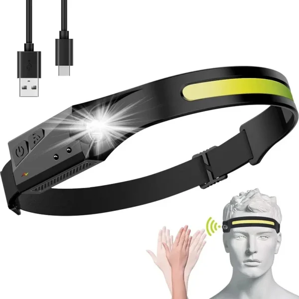 LED headlamp with IPX4 motion sensor USB-C 1200 mAh - blackeng