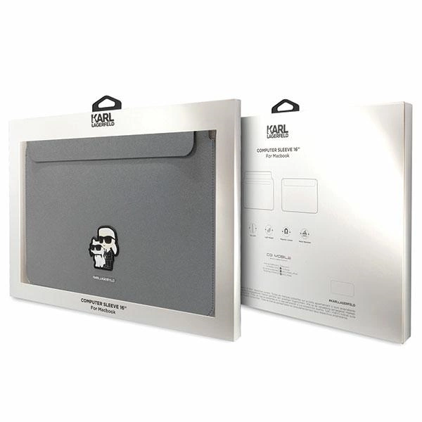 Karl Lagerfeld Saffiano Karl&Choupette case for a 16" laptop - silvereng