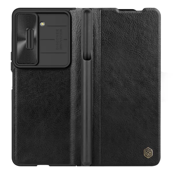 Nillkin Qin Leather Pro Leather Case with Camera Protector for Samsung Galaxy Z Fold 5 - Blackeng