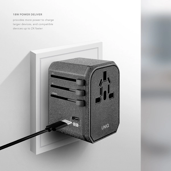 Uniq Voyage LITHOS Collective 33W 2xUSB PD 18W QC 3.0 travel adapter - grayeng