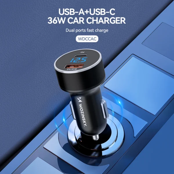 Wozinsky WDCCAC USB-C USB-A 36W car charger - blackeng