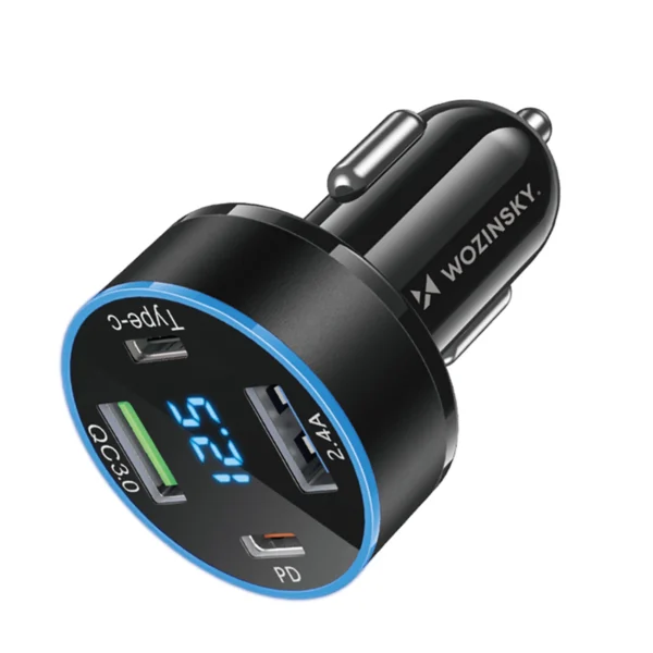 Wozinsky WDCCB Car Charger with Display 50W 2xUSB-C / 2xUSB-A - Blackeng