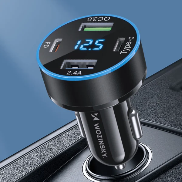 Wozinsky WDCCB Car Charger with Display 50W 2xUSB-C / 2xUSB-A - Blackeng