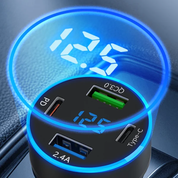 Wozinsky WDCCB Car Charger with Display 50W 2xUSB-C / 2xUSB-A - Blackeng