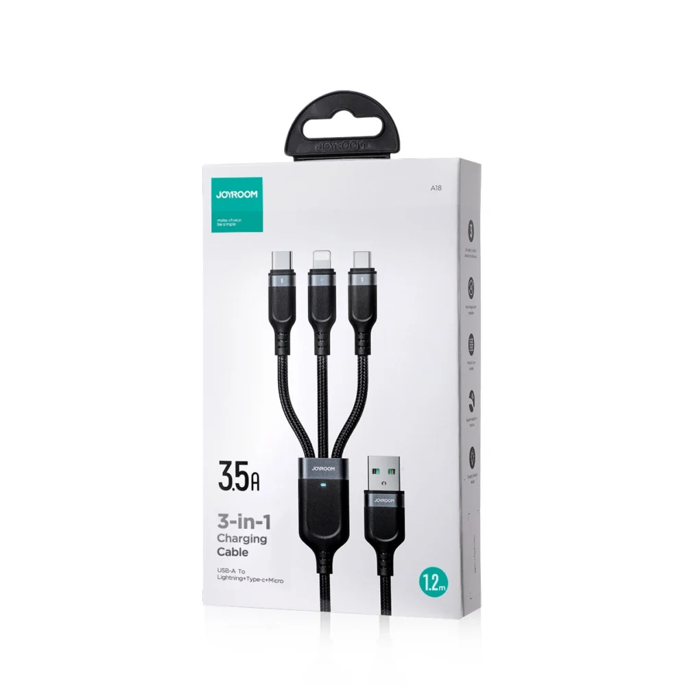 Joyroom Multi-Use Series S-A18 3in1 USB-A - Lightning / USB-C / micro USB cable 1.2m - blackeng