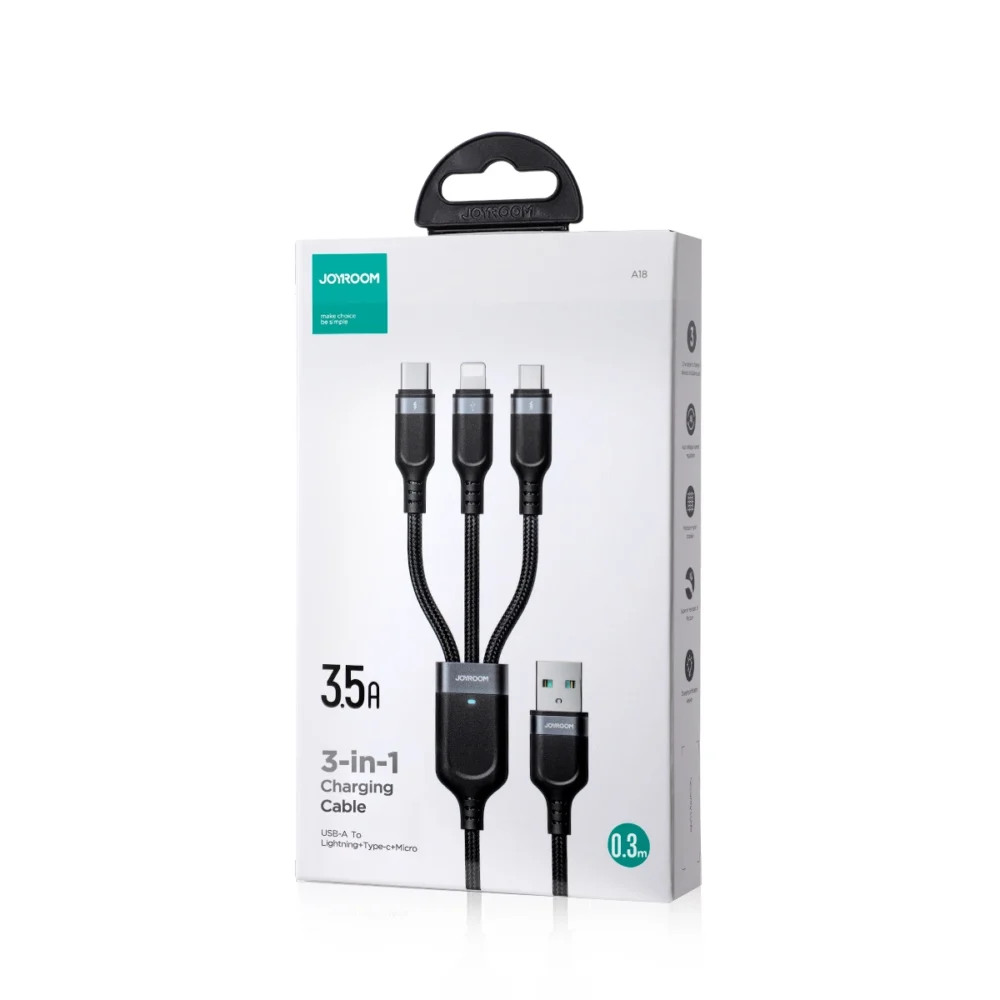 Joyroom Multi-Use Series S-A18 3in1 USB-A - Lightning / USB-C / micro USB cable 0.3m - blackeng