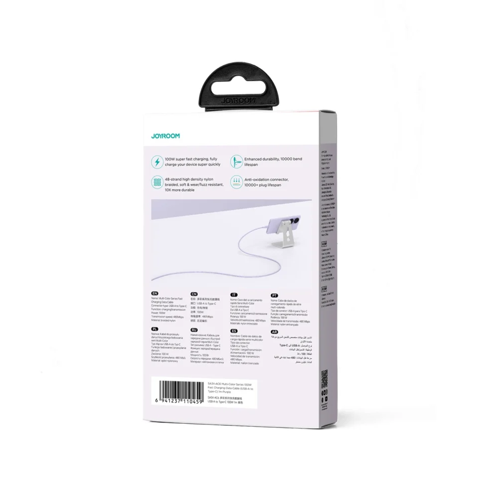 Joyroom Multi-Color Series S-A34 USB-A / USB-C 100W Cable 1m - Purpleeng