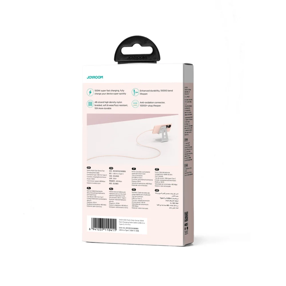 Joyroom Multi-Color Series S-A34 USB-A / USB-C Cable 100W 1m - Pinkeng