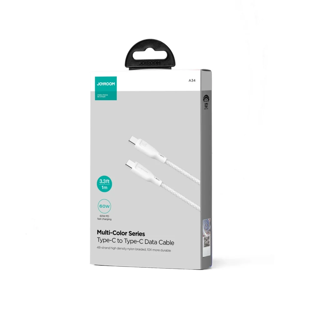 Joyroom Multi-Color Series S-A34 USB-C / USB-C PD 60W 1m Cable - Whiteeng