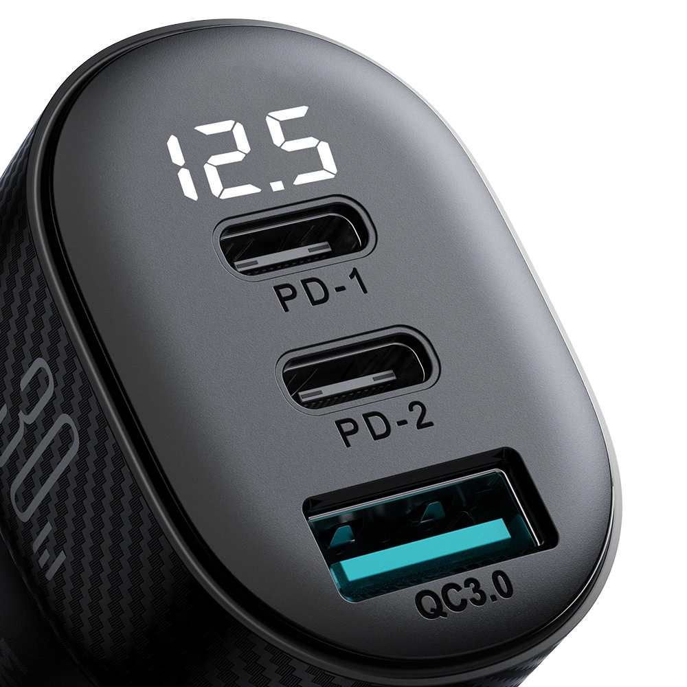 Joyroom JR-CCD04 30W 2x USB-C USB-A car charger with display - blackeng