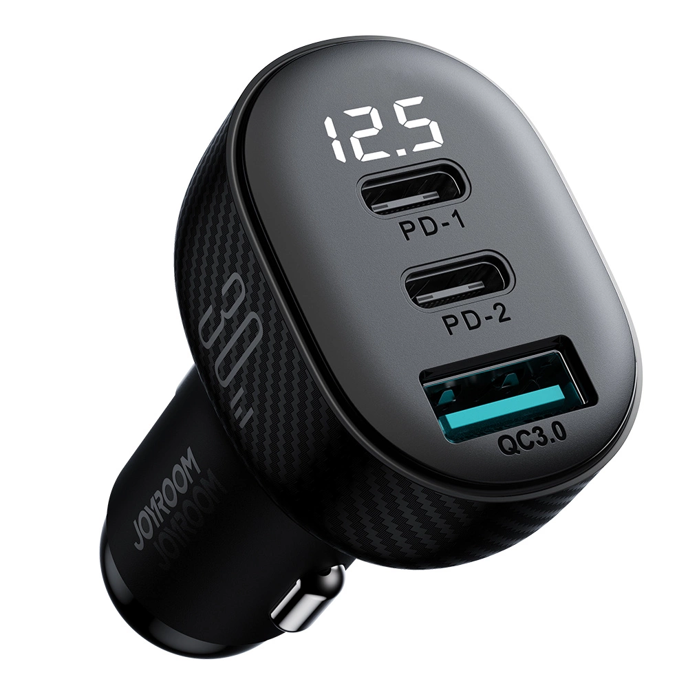 Joyroom JR-CCD04 30W 2x USB-C USB-A car charger with display - blackeng