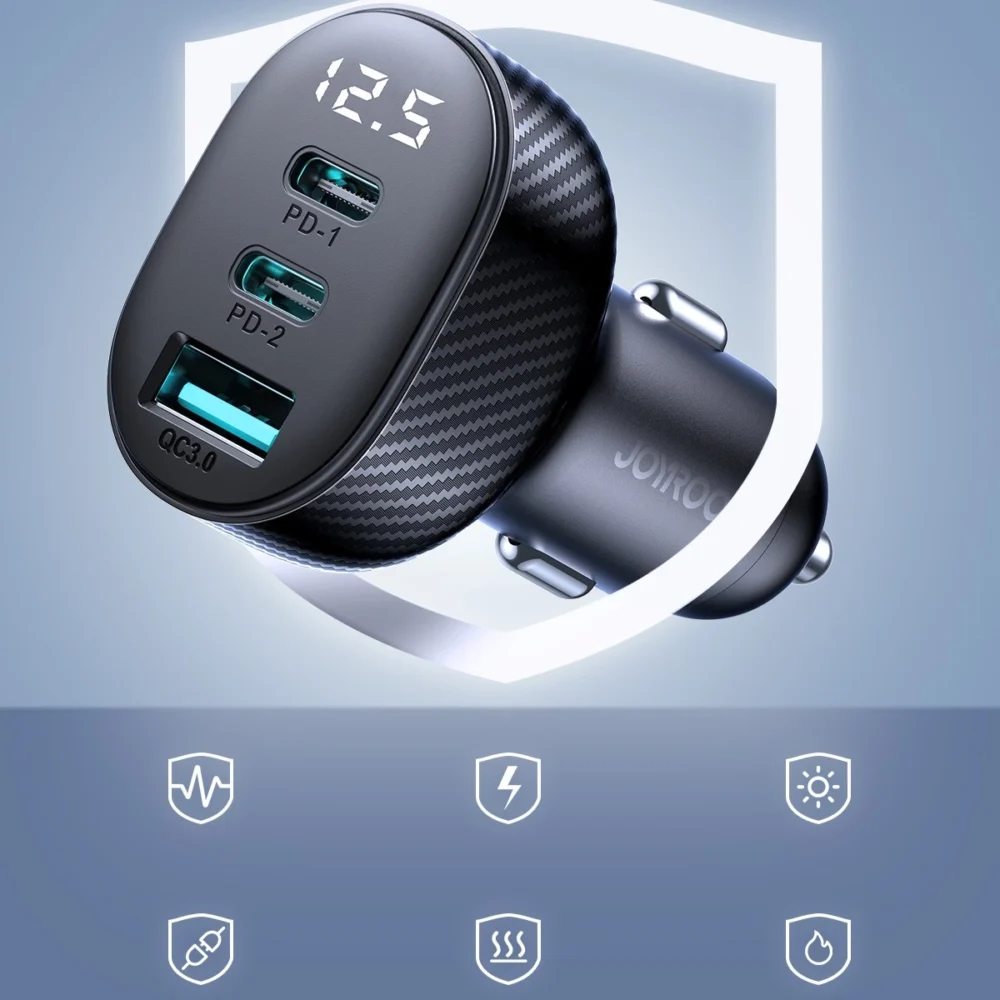 Joyroom JR-CCD04 30W 2x USB-C USB-A car charger with display - blackeng