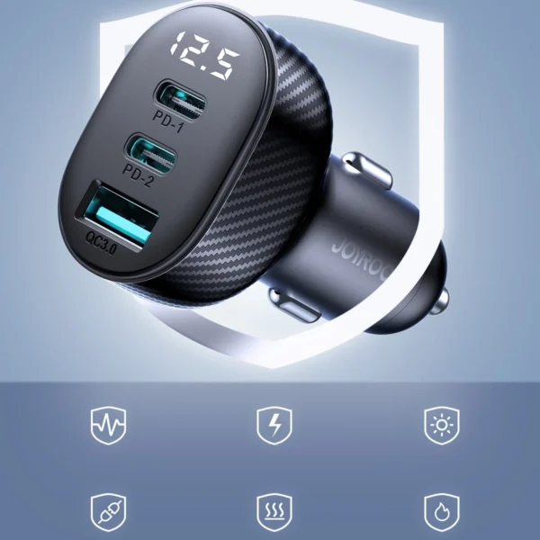 Joyroom JR-CCD04 30W 2x USB-C USB-A car charger with display - blackeng