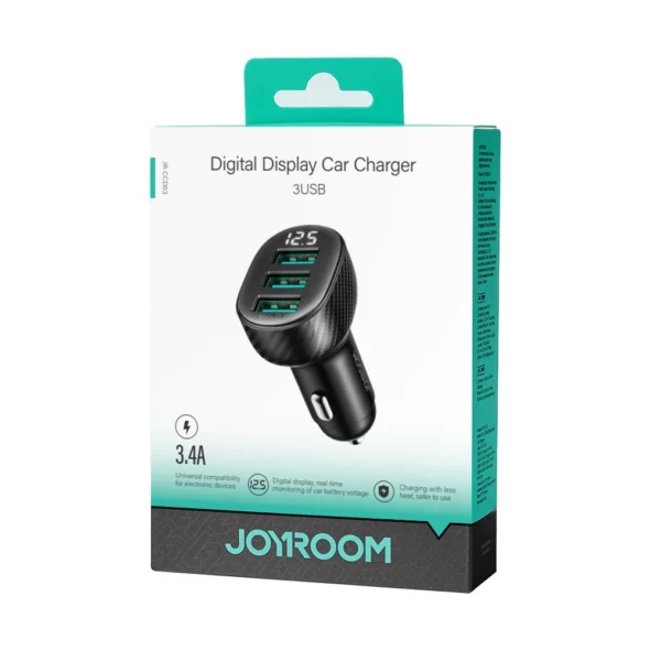 Joyroom JR-CCD03 3.4A car charger with 3x USB-A display - blackeng