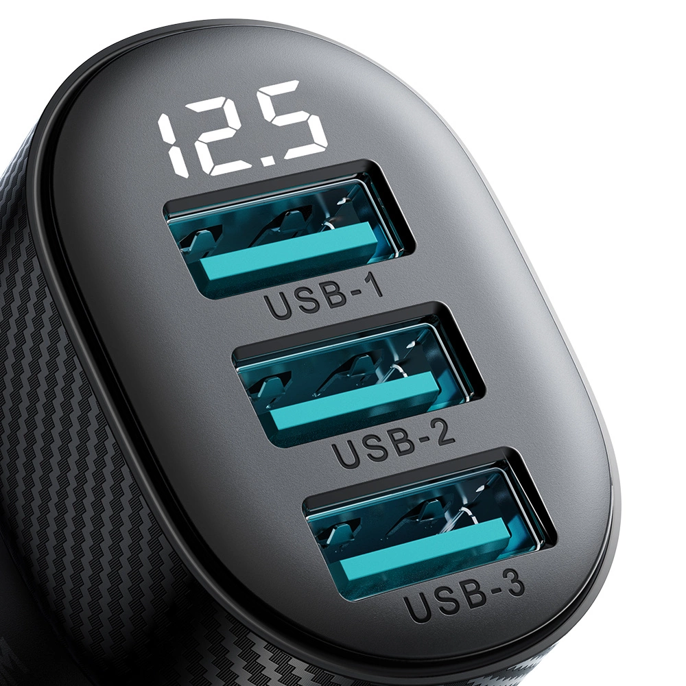 Joyroom JR-CCD03 3.4A car charger with 3x USB-A display - blackeng