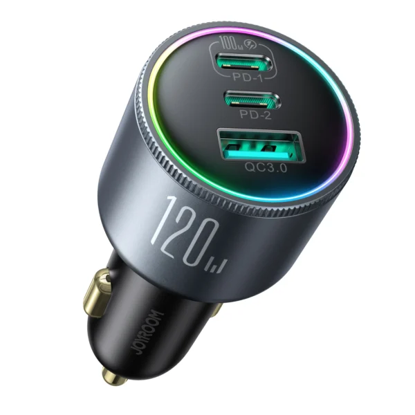 Joyroom JR-CCN07 car charger 120W 2xUSB-C USB-A + USB-C cable 100W - dark grayeng