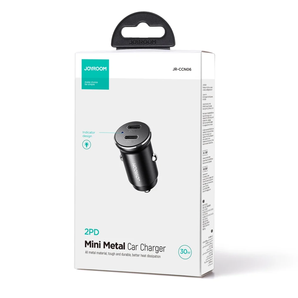Joyroom JR-CCN06 30W 2x USB-C mini car charger metal - blackeng