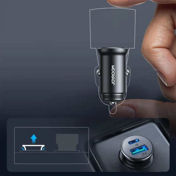 Joyroom JR-CCN05 30W USB-A USB-C mini car charger - blackeng