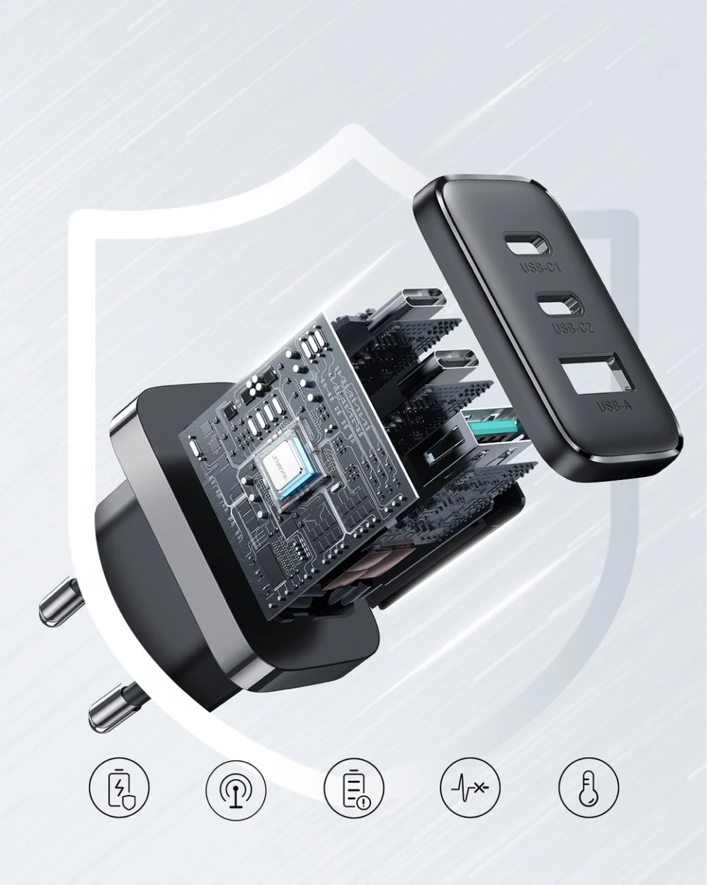 Joyroom JR-TCF10 fast charger 2x USB-C USB-A 32W - blackeng