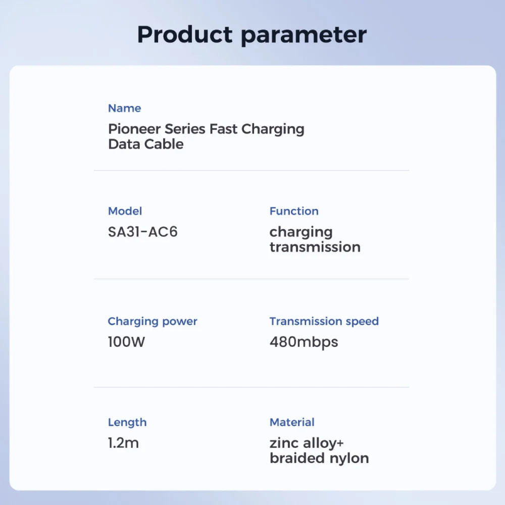 Joyroom Pioneer Series SA31-AC6 USB-A / USB-C Cable 100W 1.2m - Blackeng