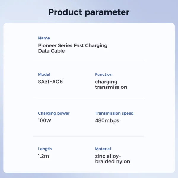 Joyroom Pioneer Series SA31-AC6 USB-A / USB-C Cable 100W 1.2m - Blackeng