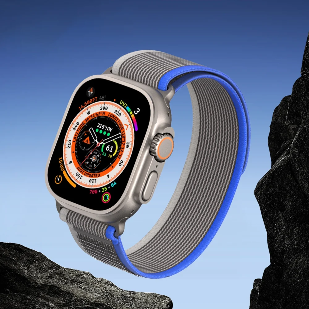 Sport Velcro Strap for Apple Watch Ultra / 9 / 8 / 7 / 6 / SE / 5 / 4 / 3 / 2 / 1 (42, 44, 45, 49 mm) Dux Ducis Strap YJ Version - Blue-Greyeng