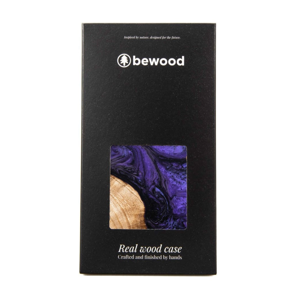 Wood and Resin Case for iPhone 14 Pro Max MagSafe Bewood Unique Violet - Purple and Blackeng