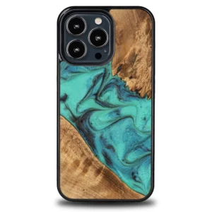Bewood Unique Turquoise iPhone 13 Pro Wood and Resin Case - Turquoise Blackeng