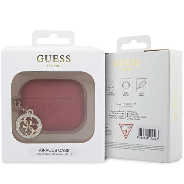 Guess GUAP23DSLGHDF AirPods Pro 2 cover red 3D Rubber 4G Diamond Charmeng