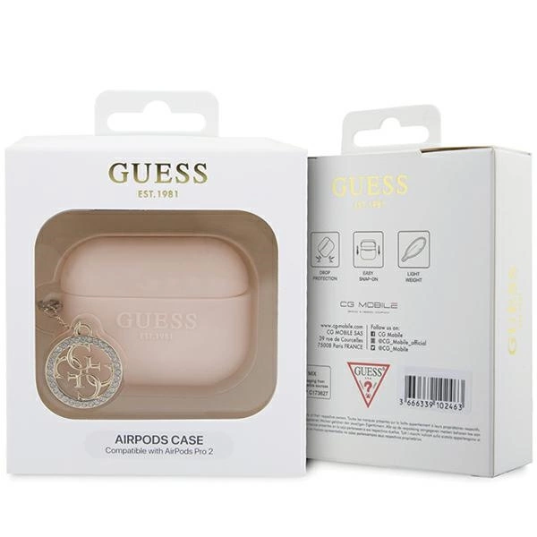 Guess GUAP23DSLGHDP AirPods Pro 2 cover pink/pink 3D Rubber 4G Diamond Charmeng
