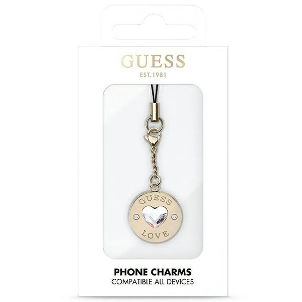 Guess case GUCPMHGLD Phone Strap Heart Diamond Charm with Rhinestoneseng