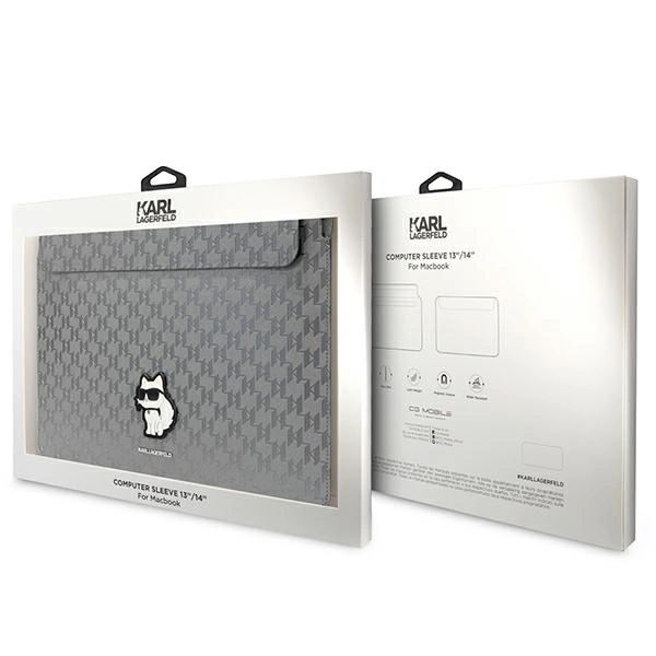Karl Lagerfeld Saffiano Monogram Choupette case for a 14" laptop - silvereng