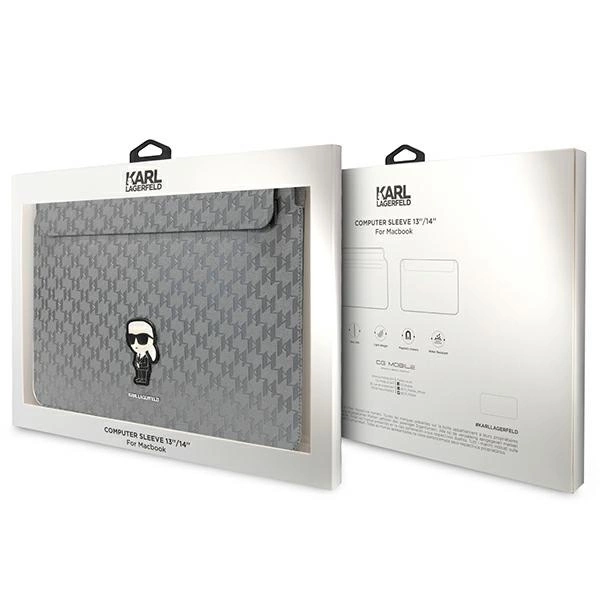 Karl Lagerfeld Saffiano Monogram Ikonik case for a 14" laptop - silvereng