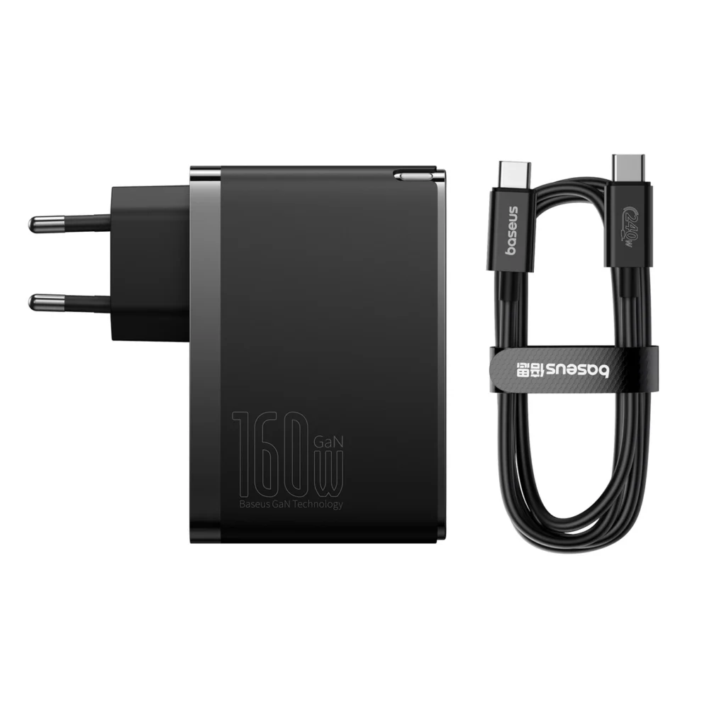Baseus GaN5 Pro GaN charger 2x USB-C / USB-A 160W - black + USB-C - USB-C 240W cable - blackeng