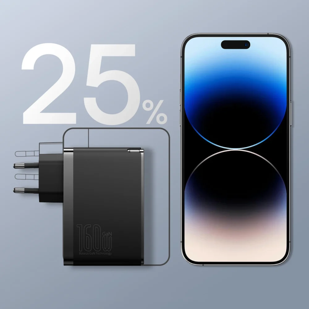 Baseus GaN5 Pro GaN charger 2x USB-C / USB-A 160W - black + USB-C - USB-C 240W cable - blackeng