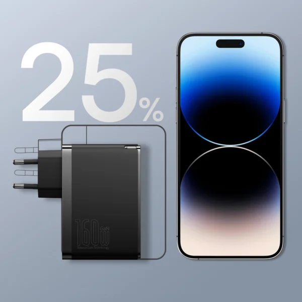 Baseus GaN5 Pro GaN charger 2x USB-C / USB-A 160W - black + USB-C - USB-C 240W cable - blackeng