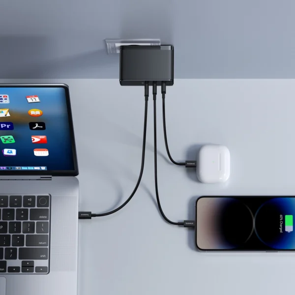 Baseus GaN5 Pro GaN charger 2x USB-C / USB-A 160W - black + USB-C - USB-C 240W cable - blackeng