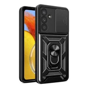 Hybrid Armor Camshield case for Samsung M14 with camera cover - blackeng