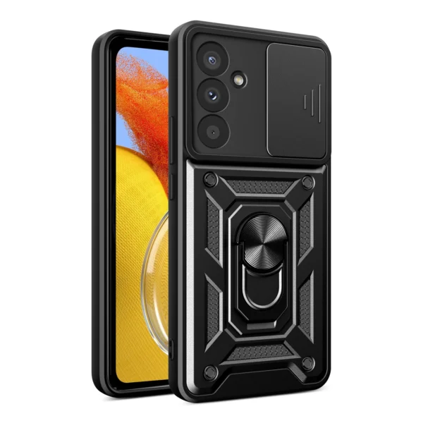 Hybrid Armor Camshield case for Samsung M14 with camera cover - blackeng
