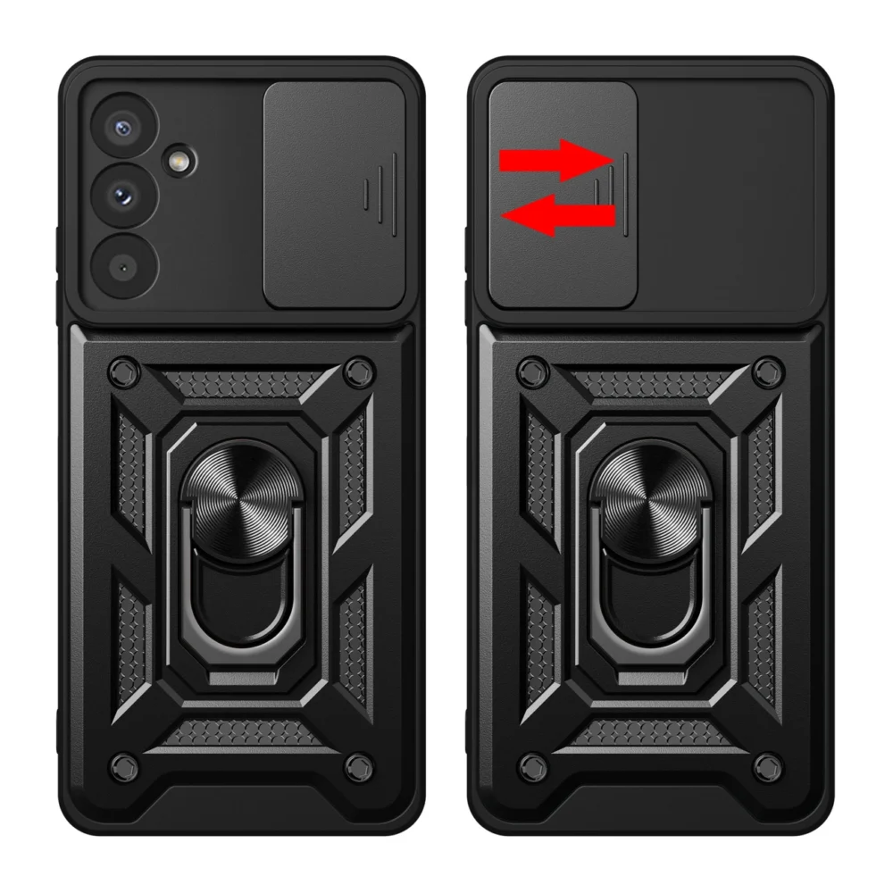 Hybrid Armor Camshield case for Samsung M14 with camera cover - blackeng