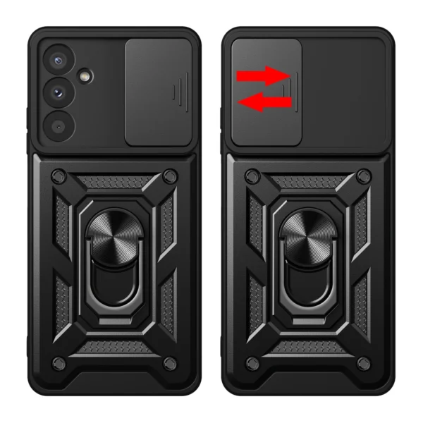 Hybrid Armor Camshield case for Samsung M14 with camera cover - blackeng